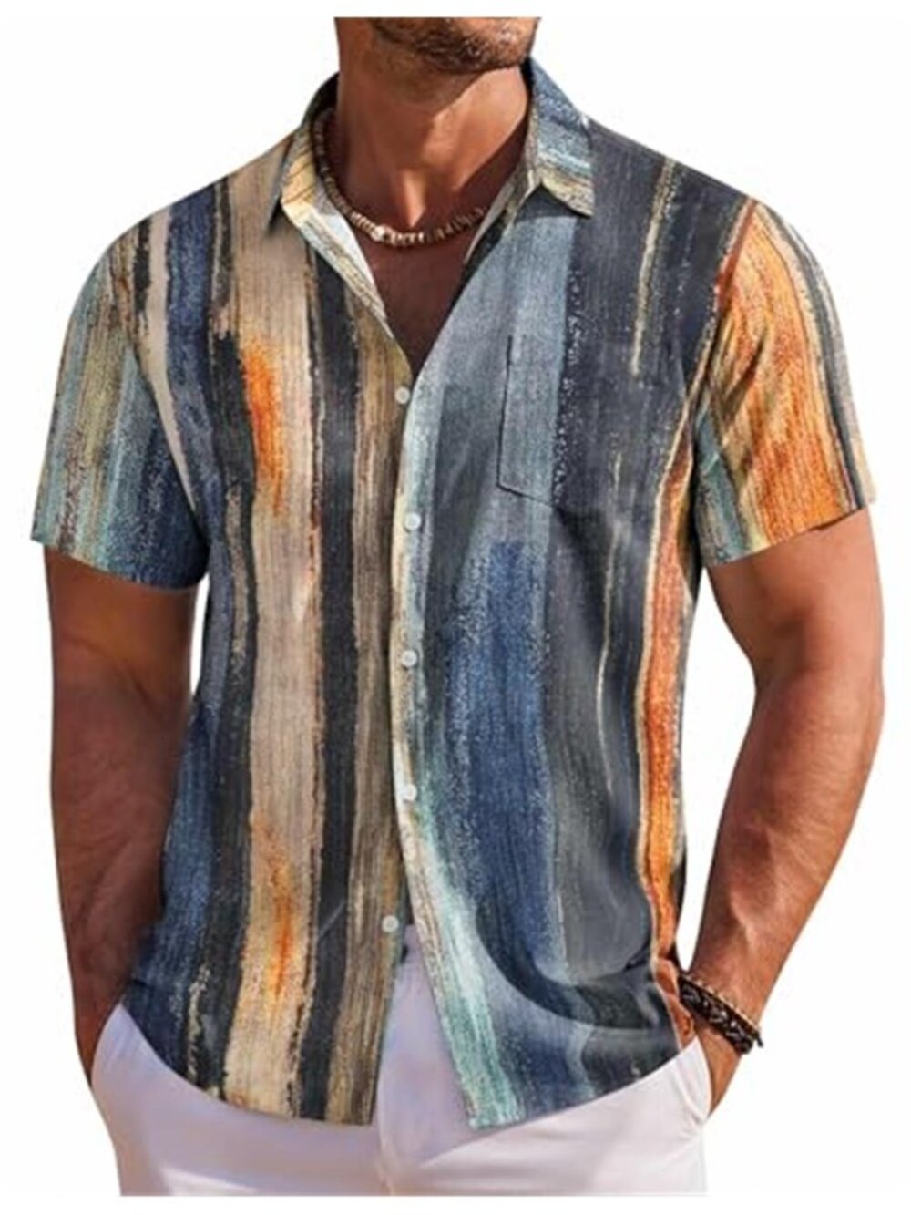 Men Hawaiian Shirt Short Sleeve Floral Button Down Beach Tropical Summer